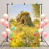 Lofaris Wonderland Mushroom Green Grass Birthday Backdrop